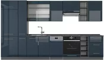 VICCO Fame-Line K&uuml;chenzeile 355cm ohne Arbeitsplatte, dunkelblau Hochglanz/anthrazit (49362)