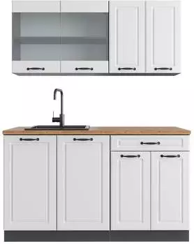 VICCO R-Line K&uuml;chenzeile wei&szlig; Landhaus/anthrazit, 140cm, AP Eiche (43285)