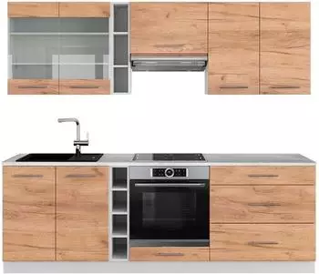 VICCO Fame-Line K&uuml;chenzeile 235cm, Goldkraft Eiche/Wei&szlig;, AP Marmor (42159)