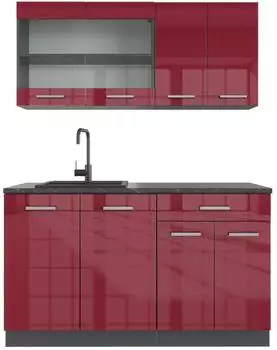 VICCO R-Line K&uuml;chenzeile 140cm, Bordeaux Hochglanz/Anthrazit (43063)