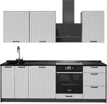 VICCO Fame-Line K&uuml;chenzeile wei&szlig; Landhaus/anthrazit 230cm (63971)