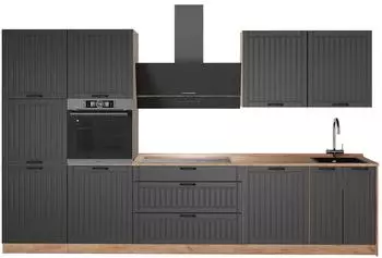 VICCO Fame-Line K&uuml;chenzeile dunkelgrau/Goldkraft Eiche, 340cm (64593)