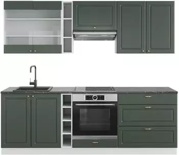 VICCO Fame-Line K&uuml;chenzeile gr&uuml;n-gold Landhaus/wei&szlig; 235cm, AP Anthrazit (42627)