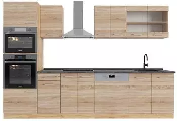 VICCO R-Line K&uuml;chenzeile 300cm Sonoma/Goldkraft Eiche mit Hochschrank (53580)
