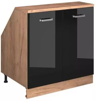 VICCO Rion Dachschr&auml;genschrank schwarz Hochglanz/Honigeiche 80x81,6cm 2 T&uuml;ren (60237)