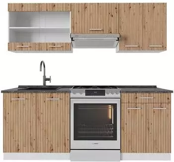 VICCO R-Line K&uuml;chenzeile 200cm Artisan Eiche/wei&szlig;, AP Anthrazit (48989)