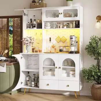 Stilvora Highboard wei&szlig; mit LED-Beleuchtung, Steckdosen & Lochwand, 120x176x40cm