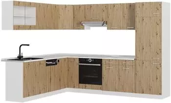 VICCO R-Line Eckk&uuml;che Artisan-Eiche/Wei&szlig;, L-Form, AP Marmor (48983)