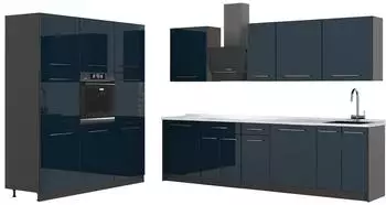 VICCO Fame-Line K&uuml;chenzeile dunkelblau Hochglanz/Anthrazit 460cm (63768)