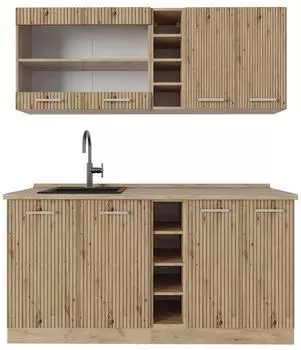 VICCO R-Line Singlek&uuml;che Artisan-Eiche/Goldkraft Eiche 160cm ohne Arbeitsplatte (48937)