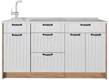 VICCO Fame-Line K&uuml;chenblock wei&szlig; Landhaus/Goldkraft Eiche 150cm (65437)
