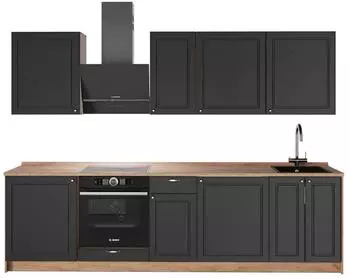VICCO Fame-Line K&uuml;chenzeile 280cm Anthrazit-Gold Landhaus/Eiche (64187)