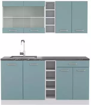 VICCO R-Line K&uuml;chenzeile 160cm blau-grau/wei&szlig;, AP Anthrazit (42692)
