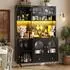 Stilvora Highboard mit LED-Beleuchtung, Steckdosen & USB, schwarz, Metall (120x176x40cm)