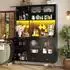 Stilvora Highboard mit LED-Beleuchtung, Steckdosen & USB, schwarz, Metall (120x176x40cm)