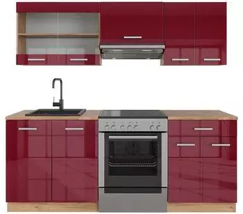 VICCO R-Line Küchenzeile 200cm Front bordeaux Hochglanz