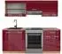 VICCO R-Line Küchenzeile 200cm Front bordeaux Hochglanz