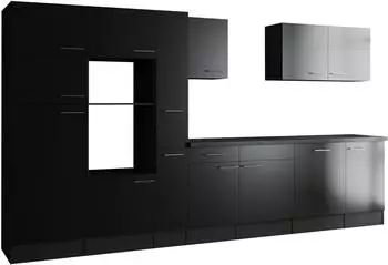 Respekta Oliver Küchenzeile Leerblock grau matt/schwarz 370cm