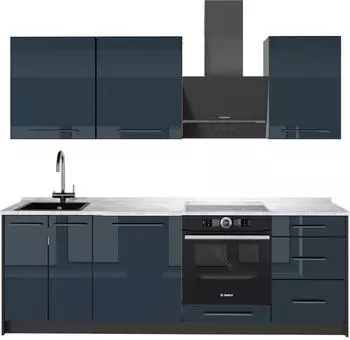 VICCO Fame-Line K&uuml;chenzeile dunkelblau Hochglanz/Anthrazit 230cm (37444)