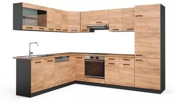 VICCO R-Line Eckk&uuml;che L-Form 287x206,8x60cm, Goldkraft Eiche/Anthrazit (43335)