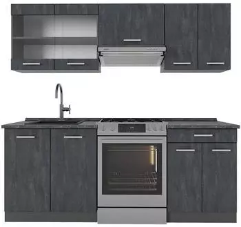 VICCO R-Line Küchenzeile 200cm ohne Arbeitsplatte, schwarz Beton/anthrazit (47414)