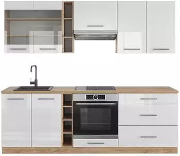 VICCO Fame-Line Küchenzeile weiß hochglanz/Goldkraft Eiche 235cm (38753)