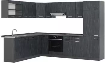 VICCO R-Line Eckk&uuml;che 287x227cm schwarz Beton/Anthrazit ohne Arbeitsplatte (47412)