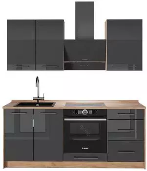 VICCO Fame-Line Singleküche anthrazit Hochglanz/Goldkraft Eiche, 190cm (64876)