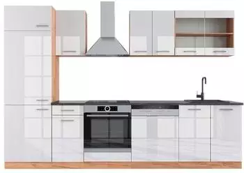 VICCO R-Line K&uuml;chenzeile 300cm, wei&szlig; Hochglanz/Goldkraft Eiche, AP Anthrazit (43058)