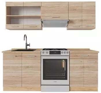 VICCO R-Line K&uuml;chenzeile Sonoma/Goldkraft Eiche 200cm ohne Arbeitsplatte (54171)