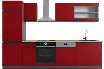 VICCO R-Line K&uuml;chenzeile 300cm rot/anthrazit, AP Eiche (43029)