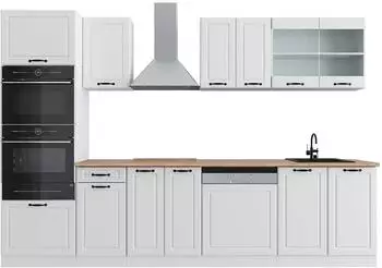 VICCO R-Line K&uuml;chenzeile 300cm mit Hochschrank, wei&szlig; Landhaus, AP Eiche