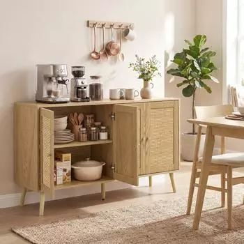 HomCom Sideboard Boho-Stil 4 Soft-Close-T&uuml;ren, Schublade, 140x40x75cm (83B-136V91AK)