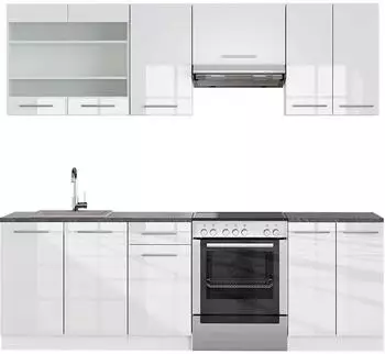 VICCO Fame-Line K&uuml;chenzeile 240cm wei&szlig; Hochglanz/wei&szlig;, AP Anthrazit (42734)