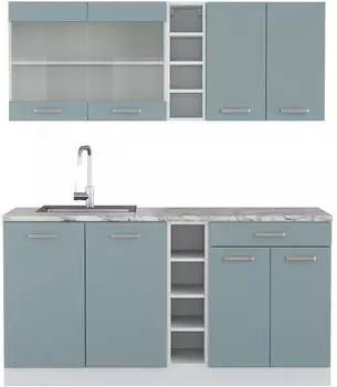 VICCO R-Line Singlek&uuml;che blau-grau/wei&szlig; 160cm ohne Arbeitsplatte (41006)