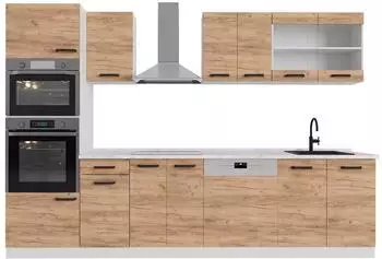 VICCO R-Line K&uuml;chenzeile 300cm, Goldkraft Eiche/wei&szlig;, Arbeitsplatte anthrazit (52213)