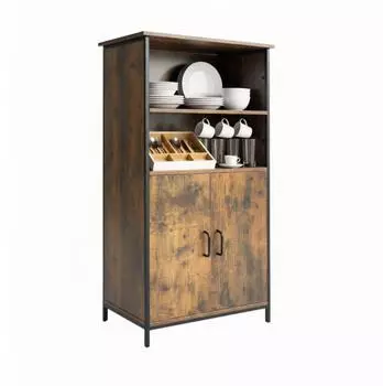 Relaxdays Kitchen cabinet with shelves and doors 124.5 x 60 x 35 cm brown