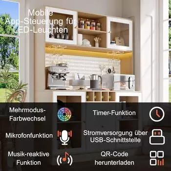 Stilvora Highboard mit Weinregal, Smart LED, verstellbaren Einlegeb&ouml;den, wei&szlig; (QTET02AW6021OL7)