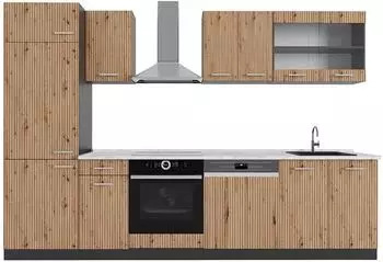 VICCO R-Line K&uuml;chenzeile Artisan Eiche/anthrazit 300cm, Arbeitsplatte Marmor (48941)