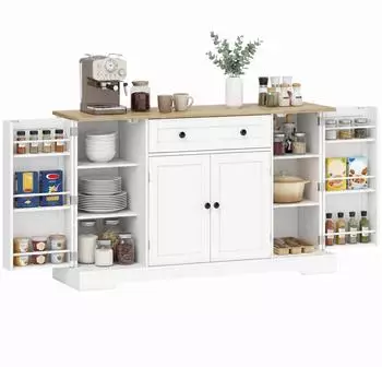 HomCom Sideboard K&uuml;chenschrank 4 T&uuml;ren, Schublade, wei&szlig;, 138x40x85cm (83A-486V90WT)