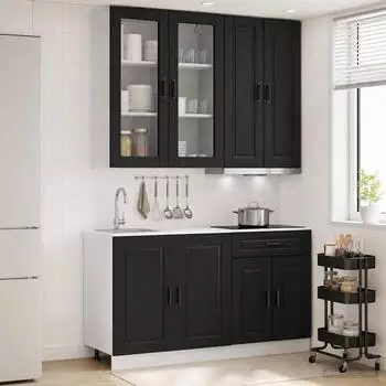 vidaXL PORTO K&uuml;cheneinheit 4-teilig, schwarz, Holzwerkstoff (3438346)