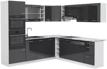 VICCO R-Line Eckk&uuml;che Anthrazit Hochglanz/Wei&szlig;, 247x237cm (37685)