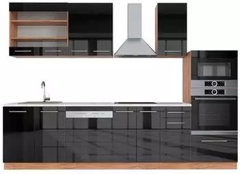 VICCO Fame-Line K&uuml;chenzeile 300cm mit Hochschrank, Anthrazit Hochglanz/Goldkraft Eiche, AP Marmor (42802)