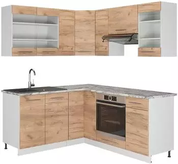 VICCO Fame-Line Eckk&uuml;che L-Form 190x160cm, Goldkraft Eiche/Wei&szlig;, AP Marmor (42771)