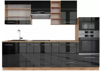 VICCO Fame-Line K&uuml;chenzeile 280cm Anthrazit Hochglanz/Goldkraft Eiche (42529)