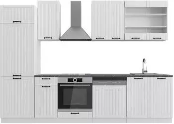 VICCO Fame-Line K&uuml;chenzeile wei&szlig; Landhaus/wei&szlig;, 300cm, AP anthrazit (42353)