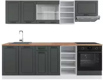 VICCO R-Line K&uuml;chenzeile 240cm, Anthrazit Landhaus/Wei&szlig;, AP Eiche (42522)
