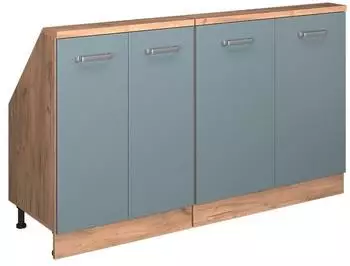 VICCO R-Line K&uuml;chenunterschrank f&uuml;r Dachschr&auml;gen blau-grau/Goldkraft Eiche 140cm 2er Set (58152)