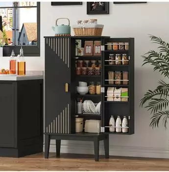 Stilvora Sideboard Vintage-Stil, 2 T&uuml;ren, schwarz (59x120x30cm)