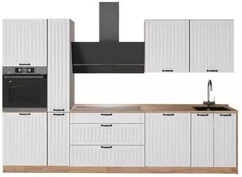 VICCO Fame-Line K&uuml;chenzeile wei&szlig; Landhaus/Goldkraft Eiche, 310cm (64315)